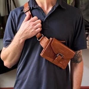 Spikes & Sparrow cognac leather crossbody bag